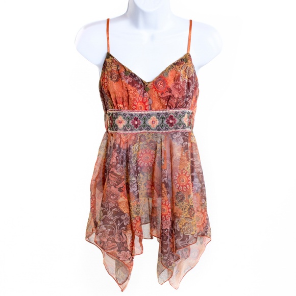Candie's Tops - Candie's Sheer Embroidered Boho Cami Top L (12-14)